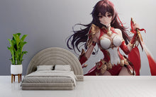 Load image into Gallery viewer, Anime Warrior Girl Wall Mural – Red Armor Fantasy Sword Art, Peel and Stick Mural for Gamers, Anime Bedroom Decor, Manga Heroine Poster