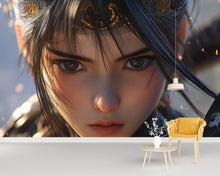 Load image into Gallery viewer, Anime Girl Wall Mural – Warrior Close-Up Portrait Wallpaper, Fantasy Manga Face Art, Peel and Stick Wall Mural for Otaku Bedroom Decor