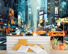 Load image into Gallery viewer, NYC Street Wall Mural – Times Square Taxi Cityscape Wallpaper, Urban New York Decor, Modern Peel and Stick Wall Art for Bedroom or Office
