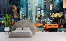 Load image into Gallery viewer, NYC Street Wall Mural – Times Square Taxi Cityscape Wallpaper, Urban New York Decor, Modern Peel and Stick Wall Art for Bedroom or Office