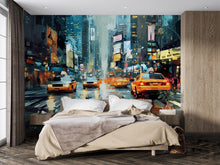 Load image into Gallery viewer, NYC Street Wall Mural – Times Square Taxi Cityscape Wallpaper, Urban New York Decor, Modern Peel and Stick Wall Art for Bedroom or Office