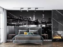 Load image into Gallery viewer, Black &amp; White NYC Skyline Wall Mural – Brooklyn Bridge Cityscape Wallpaper, Modern New York Decor, Peel and Stick Urban Wall Art