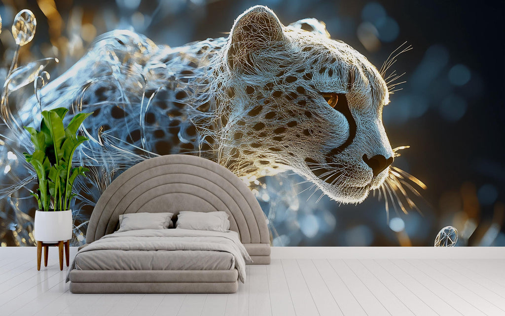 Futuristic Cheetah Wall Mural – Tech Jungle Animal Art for Modern Decor – Bold Birthday or Holiday Gift for Stylish Home Lovers