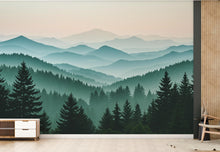 Load image into Gallery viewer, Watercolor Mountain Mural, Peel and Stick Pine Tree Wallpaper 701RS