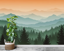Load image into Gallery viewer, Mountain Wallpaper Peel and Stick Mountain Watercolor Wallpaper Mountain Wall Art Pine Tree Nature Wallpaper Blue Mountain Mural 702RS