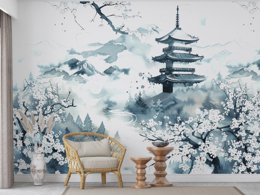 Japanese Nature Wallpaper Wall Graphics Japanese Pagoda Peel and Stick Girl room Wallpaper Self Japan Traditional Pattern 703RS