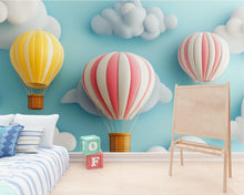 Load image into Gallery viewer, Hot Air Balloon Wall Mural – 3D Pastel Cloud Nursery Wallpaper for Baby Room, Kids Bedroom Decor – Peel &amp; Stick or Non-Woven
