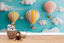 Load image into Gallery viewer, Hot Air Balloon Nursery Wall Mural – 3D Pastel Cloud Wallpaper for Baby Room or Playroom – Peel and Stick or Non-Woven