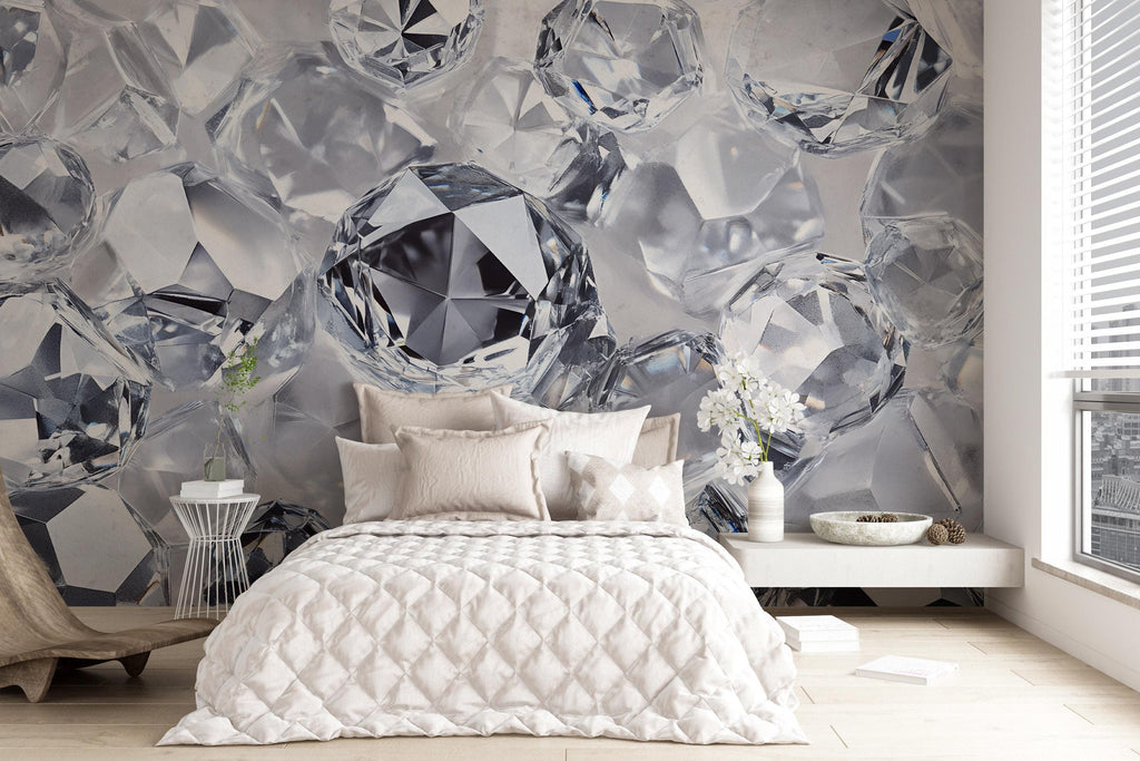 3D Diamond Wall Mural – Glam Crystal Gem Wallpaper – Luxury Decor Gift for Stylish Homes – Birthday or Holiday Sparkle Accent