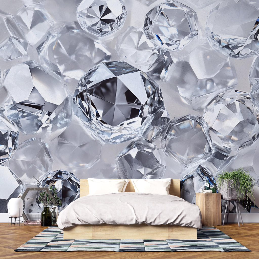 3D Diamond Wall Mural – Glam Crystal Gem Wallpaper – Luxury Decor Gift for Stylish Homes – Birthday or Holiday Sparkle Accent