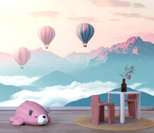 Load image into Gallery viewer, Hot Air Balloon Wall Mural – Pink &amp; Blue Mountain Cloud Nursery Wallpaper – Baby Room Decor, Peel and Stick or Non-Woven