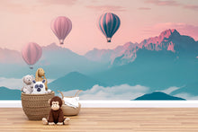 Load image into Gallery viewer, Hot Air Balloon Wall Mural – Pink &amp; Blue Mountain Cloud Nursery Wallpaper – Baby Room Decor, Peel and Stick or Non-Woven