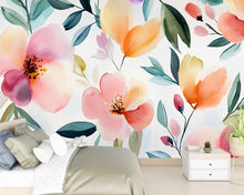 Load image into Gallery viewer, Watercolor Floral Wall Mural – Bright Botanical Wallpaper for Stylish Decor – Gift for Art Lovers – Birthday or Holiday Room Accent