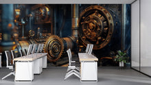 Load image into Gallery viewer, Steampunk Gear Vault Wall Mural – Industrial Lock Mechanism Wallpaper for Office, Studio or Game Room – Peel &amp; Stick or Non-Woven