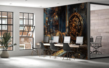 Load image into Gallery viewer, Steampunk Gear Vault Wall Mural – Industrial Lock Mechanism Wallpaper for Office, Studio or Game Room – Peel &amp; Stick or Non-Woven