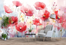 Load image into Gallery viewer, Watercolor Red Floral Wall Mural – Bold Artistic Flower Wallpaper – Birthday or Holiday Gift for Stylish Nature-Inspired Home Decor