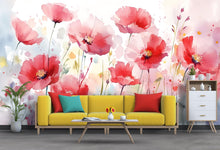 Load image into Gallery viewer, Watercolor Red Floral Wall Mural – Bold Artistic Flower Wallpaper – Birthday or Holiday Gift for Stylish Nature-Inspired Home Decor