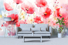 Load image into Gallery viewer, Watercolor Red Floral Wall Mural – Bold Artistic Flower Wallpaper – Birthday or Holiday Gift for Stylish Nature-Inspired Home Decor
