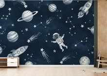 Load image into Gallery viewer, Space watercolor Wall Decal | Astronaut Space Wall Mural | Outer Space Wallpaper | Stars and Planets Wall Art | Astronomy Room Decor 736RS