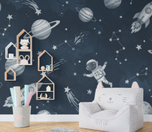 Load image into Gallery viewer, Space watercolor Wall Decal | Astronaut Space Wall Mural | Outer Space Wallpaper | Stars and Planets Wall Art | Astronomy Room Decor 736RS