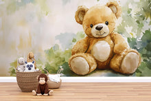 Load image into Gallery viewer, Watercolor Teddy Bear Nursery Mural – Cozy Baby Room Wall Art – Sweet Kids Decor Gift for Birthday or Holiday