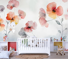 Load image into Gallery viewer, Watercolor Floral Nursery Mural – Gentle Red and Orange Flowers – Baby Room Decor Gift for Holidays, Birthdays or Shower