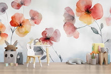 Load image into Gallery viewer, Watercolor Floral Nursery Mural – Gentle Red and Orange Flowers – Baby Room Decor Gift for Holidays, Birthdays or Shower