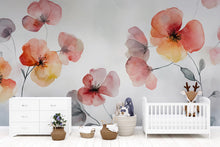 Load image into Gallery viewer, Watercolor Floral Nursery Mural – Gentle Red and Orange Flowers – Baby Room Decor Gift for Holidays, Birthdays or Shower