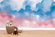 Load image into Gallery viewer, Watercolor Cloudy Sky Nursery Mural – Soft Pink and Blue – Baby Room Art Gift for Birthdays, Holidays, or Nursery Decor