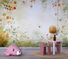 Load image into Gallery viewer, Watercolor Swing Girl Nursery Mural – Whimsical Baby Room Decor – Birthday or Holiday Baby Gift for Nursery or Kids Room