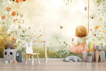 Load image into Gallery viewer, Watercolor Swing Girl Nursery Mural – Whimsical Baby Room Decor – Birthday or Holiday Baby Gift for Nursery or Kids Room