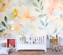 Load image into Gallery viewer, Watercolor Swing Girl Nursery Mural – Whimsical Baby Room Decor – Birthday or Holiday Baby Gift for Nursery or Kids Room
