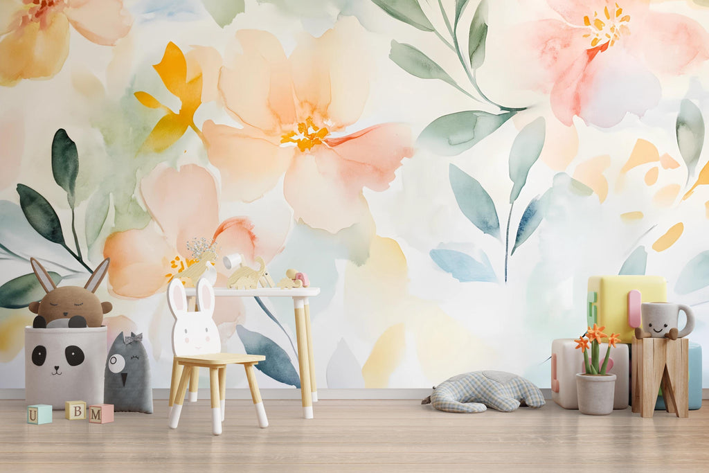 Watercolor Swing Girl Nursery Mural – Whimsical Baby Room Decor – Birthday or Holiday Baby Gift for Nursery or Kids Room