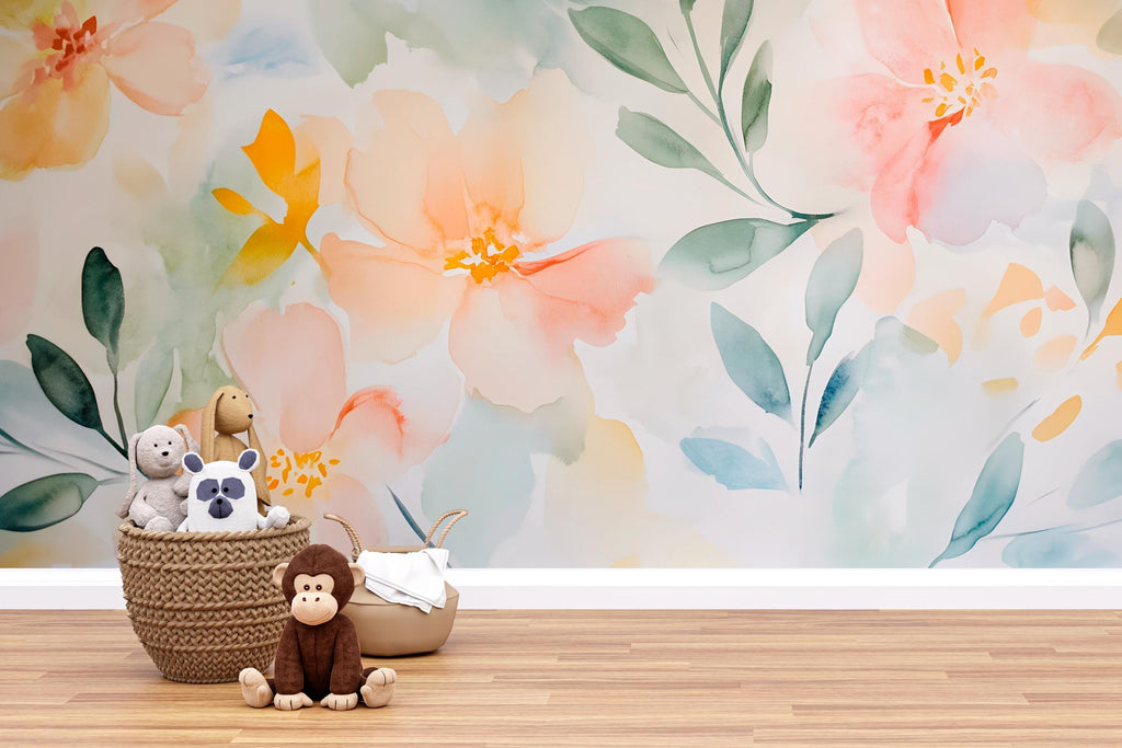Watercolor Swing Girl Nursery Mural – Whimsical Baby Room Decor – Birthday or Holiday Baby Gift for Nursery or Kids Room