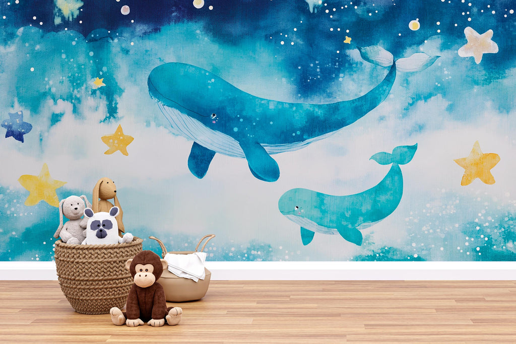 Watercolor Whale Nursery Mural – Undersea Baby Wall Art – Baby Shower, Birthday or Holiday Gift for Kids Room