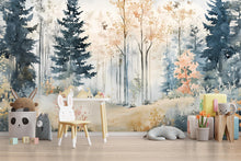 Load image into Gallery viewer, Watercolor Forest Nursery Mural – Calming Woodland Wall Art – Baby Shower, Birthday or Holiday Gift for Kids Room