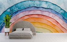 Load image into Gallery viewer, Boho Rainbow Wall Mural for Nursery – Gender Neutral Peel and Stick Wallpaper – Watercolor Rainbow Kids Room Decor – Large Removable Mural