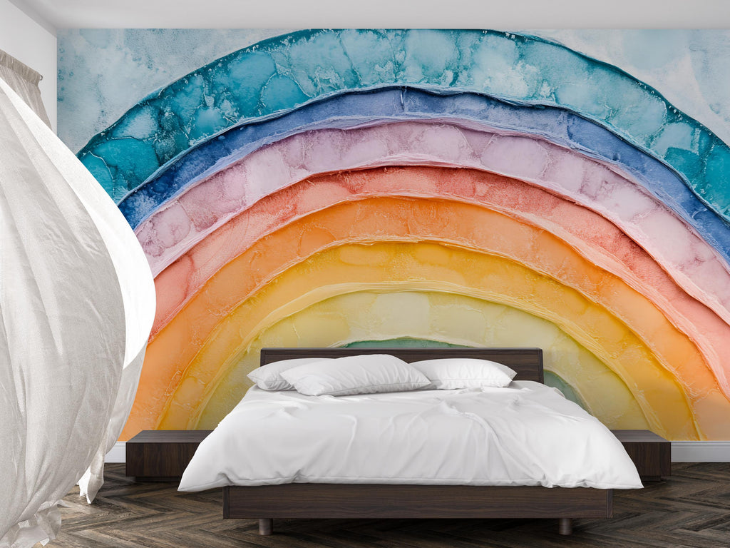Boho Rainbow Wall Mural for Nursery – Gender Neutral Peel and Stick Wallpaper – Watercolor Rainbow Kids Room Decor – Large Removable Mural
