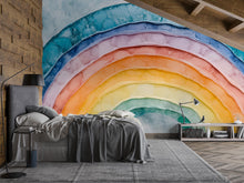 Load image into Gallery viewer, Boho Rainbow Wall Mural for Nursery – Gender Neutral Peel and Stick Wallpaper – Watercolor Rainbow Kids Room Decor – Large Removable Mural