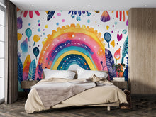Load image into Gallery viewer, Watercolor Rainbow Wall Mural – Colorful Boho Peel and Stick Wallpaper – Whimsical Botanical Mural for Kids Room or Nursery Decor