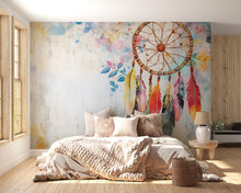 Load image into Gallery viewer, Dreamcatcher Wall Mural – Boho Feather Peel and Stick Wallpaper – Watercolor Native Wall Art – Removable Mural for Bedroom or Nursery
