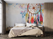 Load image into Gallery viewer, Dreamcatcher Wall Mural – Boho Feather Peel and Stick Wallpaper – Watercolor Native Wall Art – Removable Mural for Bedroom or Nursery