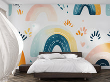 Load image into Gallery viewer, Minimalist Rainbow Wall Mural – Gender Neutral Peel and Stick Wallpaper – Abstract Modern Nursery Decor – Removable Large Wall Art