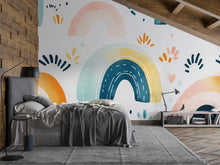 Load image into Gallery viewer, Minimalist Rainbow Wall Mural – Gender Neutral Peel and Stick Wallpaper – Abstract Modern Nursery Decor – Removable Large Wall Art