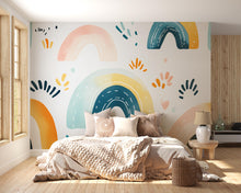 Load image into Gallery viewer, Minimalist Rainbow Wall Mural – Gender Neutral Peel and Stick Wallpaper – Abstract Modern Nursery Decor – Removable Large Wall Art
