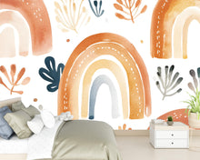 Load image into Gallery viewer, Earth Tone Rainbow Wall Mural – Boho Abstract Peel and Stick Wallpaper – Neutral Removable Mural for Bedroom or Nursery Wall Decor