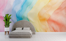 Load image into Gallery viewer, Pastel Rainbow Wall Mural – Abstract Watercolor Peel and Stick Wallpaper – Soft Gradient Removable Mural for Bedroom or Nursery Decor