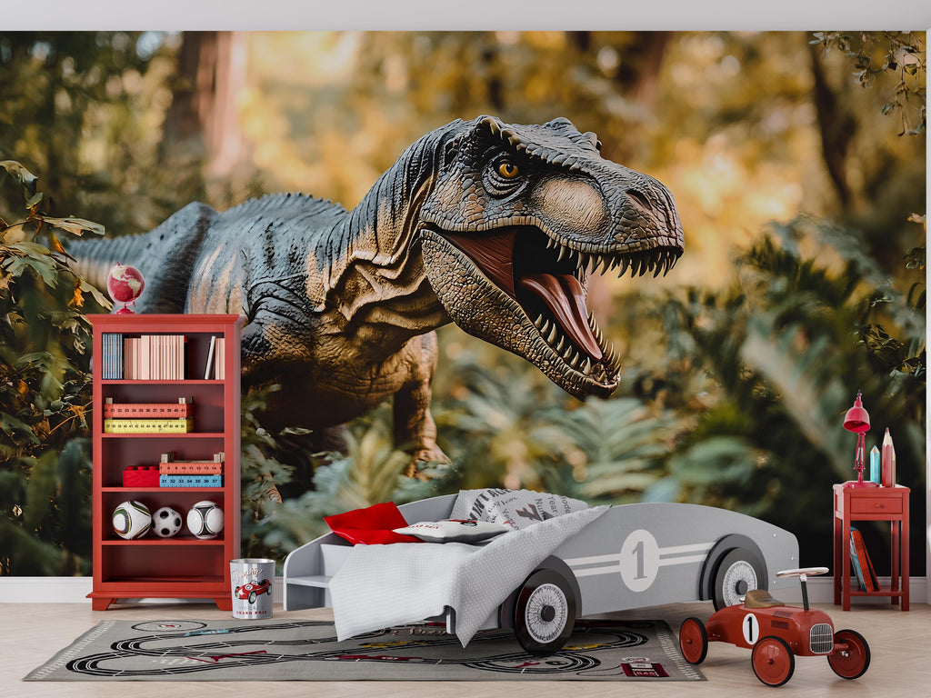 T-Rex Dinosaur Wall Mural – Realistic Jungle Peel and Stick Wallpaper – Removable Prehistoric Mural for Boys Room, Studio or Game Room