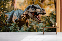 Load image into Gallery viewer, T-Rex Dinosaur Wall Mural – Realistic Jungle Peel and Stick Wallpaper – Removable Prehistoric Mural for Boys Room, Studio or Game Room