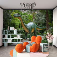 Load image into Gallery viewer, Brontosaurus Dinosaur Wall Mural – Realistic Jungle Peel and Stick Wallpaper – Dino Kids Room Removable Mural for Nursery or Playroom